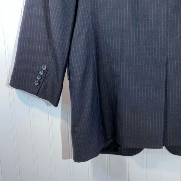 Jos A Bank 100% Wool Suit Jacket Men 46 Regular Black Pin Striped Sport Coat - Picture 10 of 13